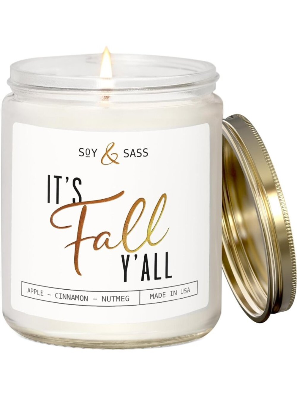 Cozy Autumn Scented Candle - Apple Cinnamon & Nutmeg, 50Hr Burn, Cute Décor Gift